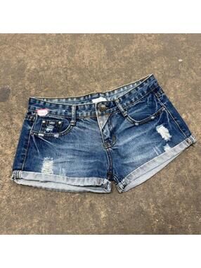 Vintage Y2K Low Rise Denim Micro Shorts Mid Wash